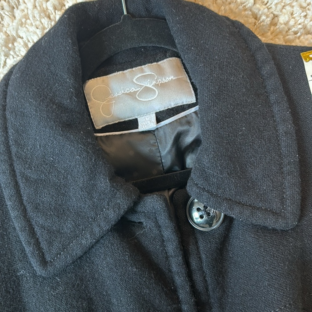 Jessica Simpson Wool Blend Collared Long Sleeve Button Front Coat Black Medium - Picture 4 of 9